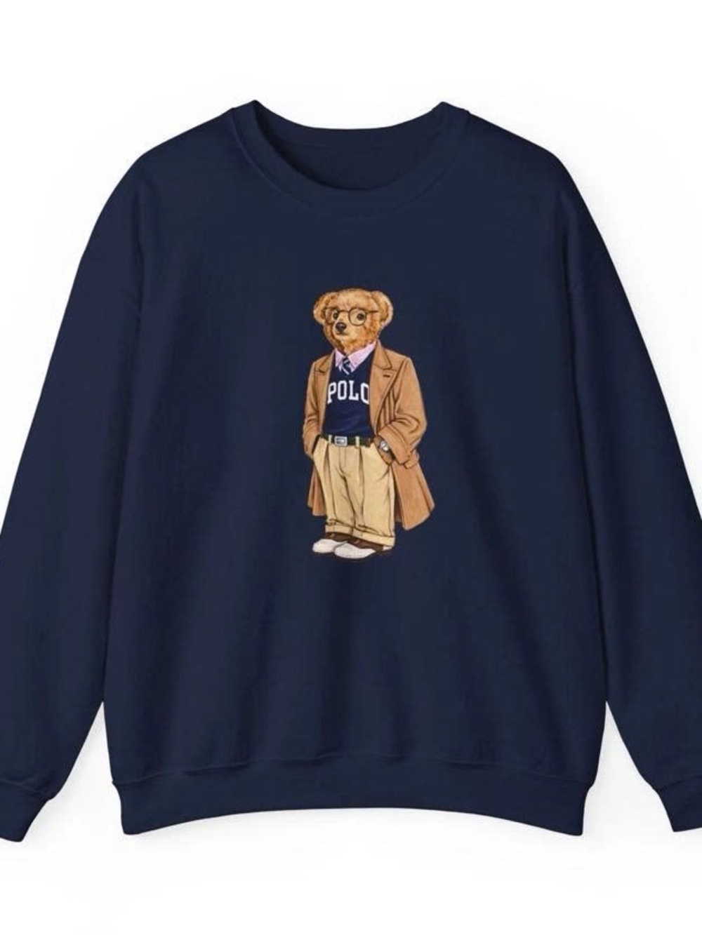 Navy Crewneck Sweatshirt with Polo Bear Graphic